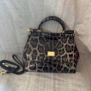 Dolce & Cabbana Leopard Print Polished Calfskin Handbag